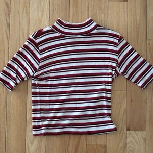 brandy melville red colorblocked striped mock neck